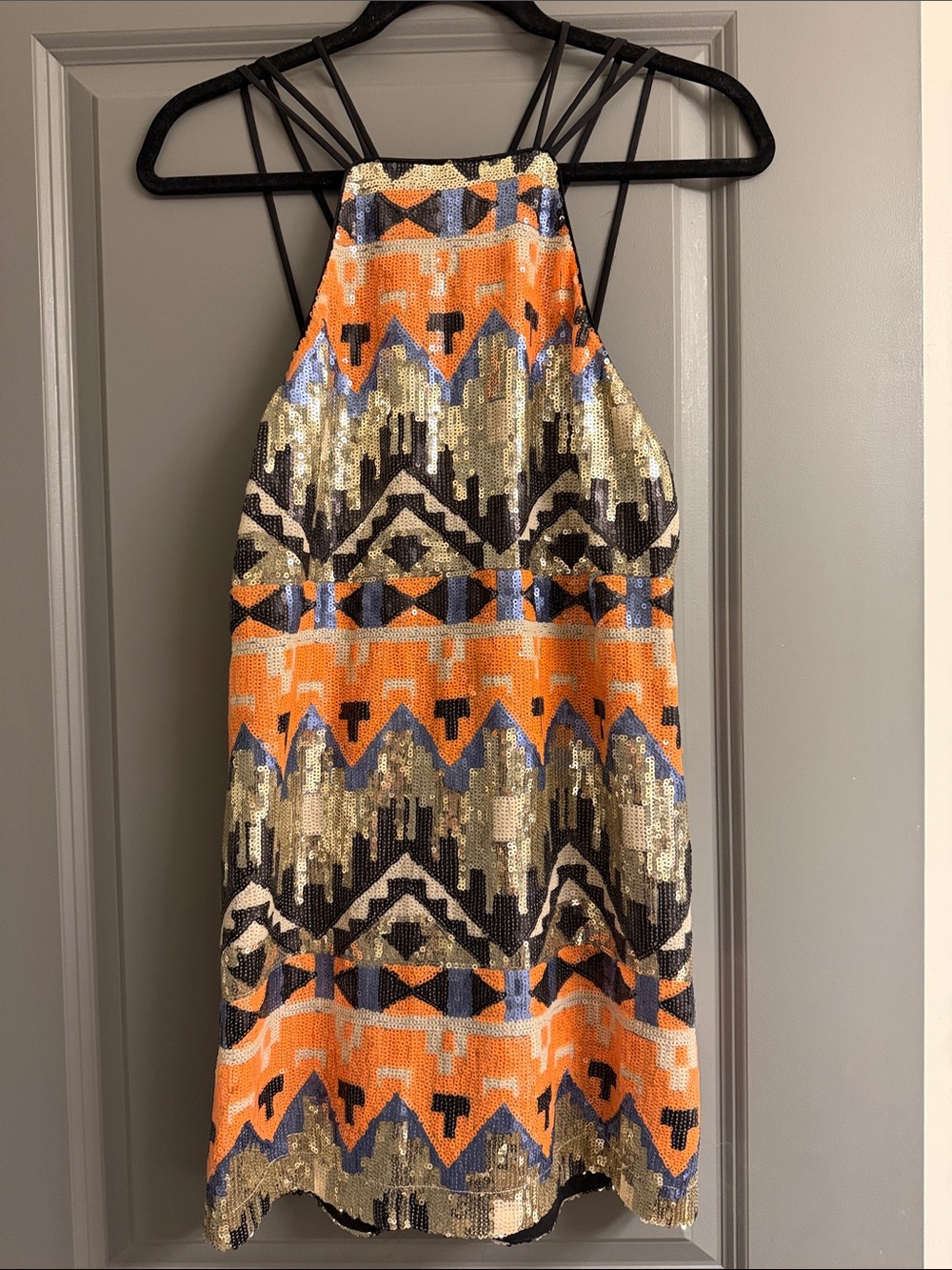 Nasty Gal Orange Sequin Geo Mini Dress